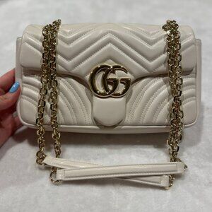 Gucci GG Marmont Matelassé Medium Shoulder Bag – White Leather with Gold Hardwar
